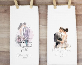 Personalized keepsake wedding towels, custom wedding gift, bridal shower gift, gift for couple, bride gift, wedding tea towel, kitchen towel