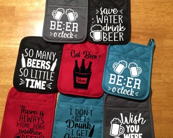 Funny beer saying pocket potholder, funny beer sayings, gift for him, birthday gift, personalized kitchen decor, coworker gift
