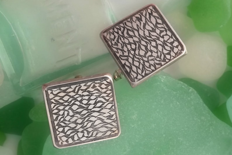 Sterling silver handmade square cufflinks with ripple pattern