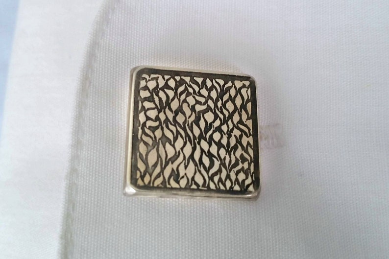 Sterling silver handmade square cufflinks with ripple pattern