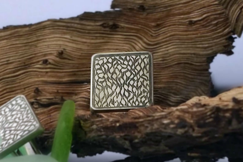 Sterling silver handmade square cufflinks with ripple pattern
