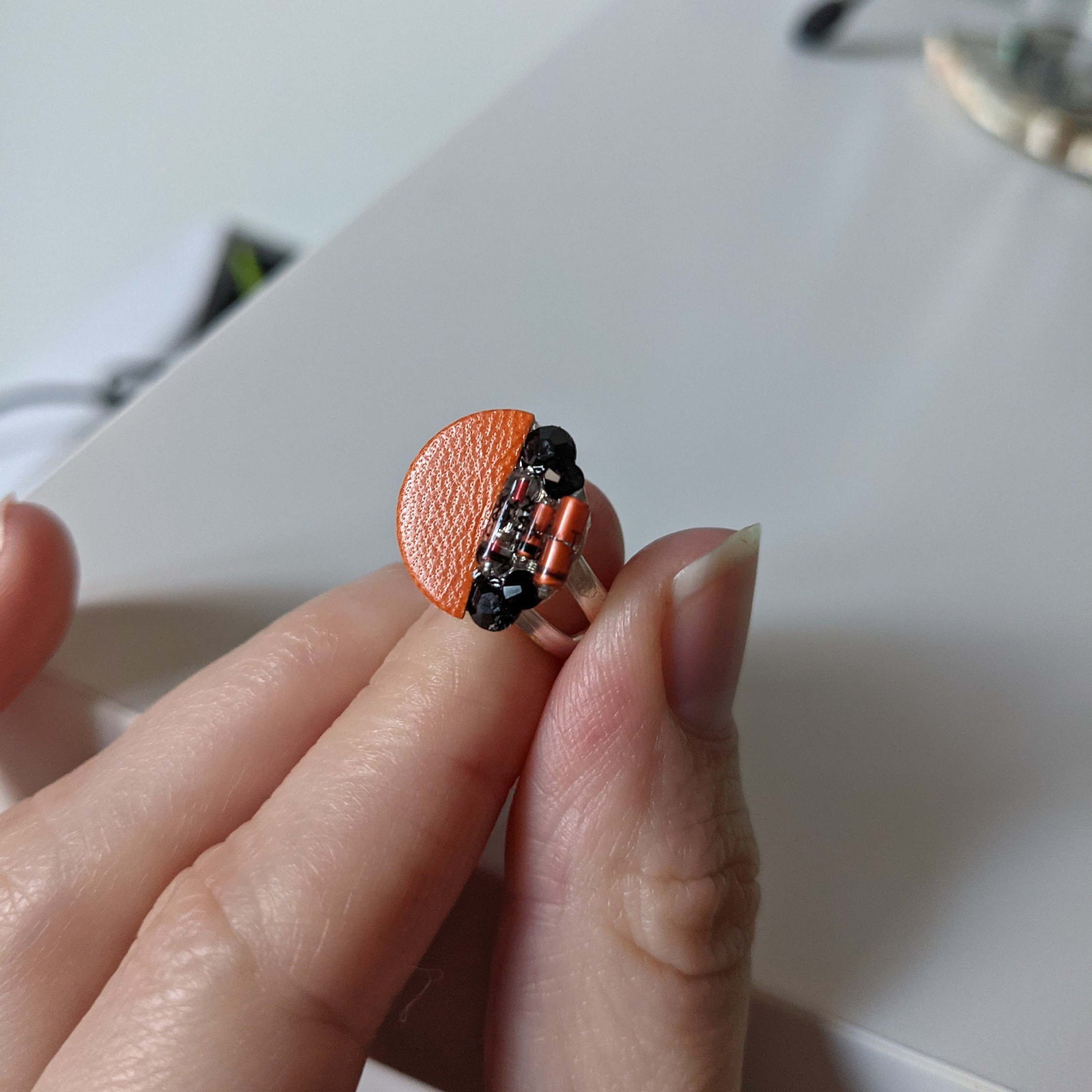 Orange and Black Capacitor Asymmetric Ring - Etsy UK