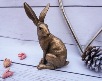 Sitting Bronze Effect Hare Ornament,  / sitting rabbit onrament / hare ornament / rabbit decor / rustic decor / hare decor