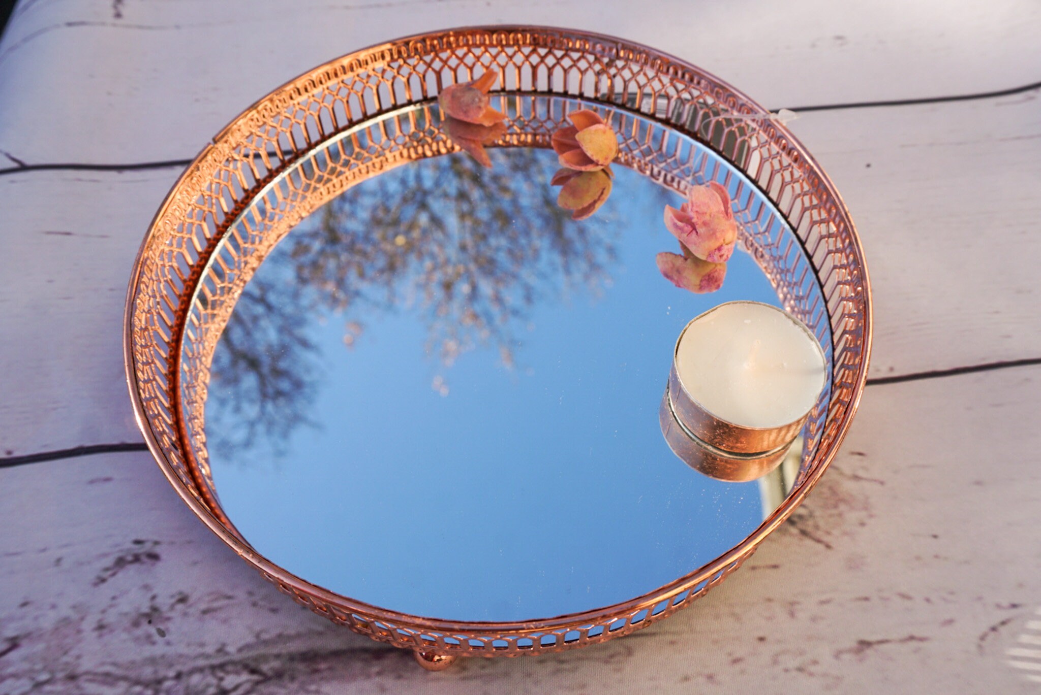 Copper mirror Candle Plate / rose gold candle tray / gift for Etsy