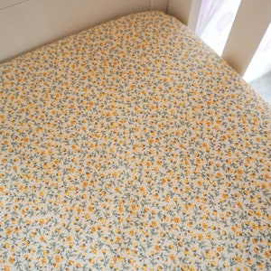 Lemon yellow Ditsy Floral fitted cot sheet (nursery/ girls bedding, 100% cotton)