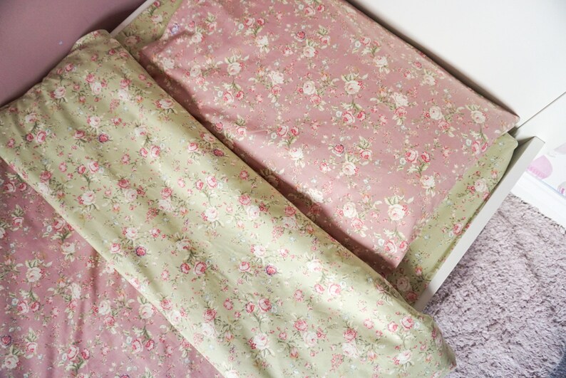 Green floral rose fitted cot sheet nursery/ girls bedding Etsy