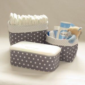 Changing table set ~ stars ~ grey/white ~ optionally with or without a cover for a wet wipes box ~