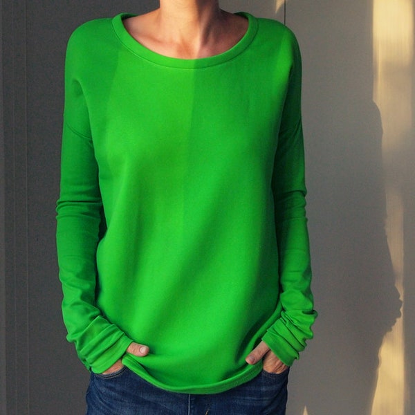 Sweat vert douillet large décolleté fait mainSweat épais Sweat vert Sweat vert femme Oversize Slouchy OffShoulder