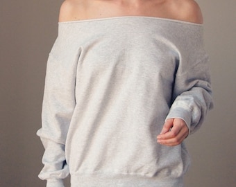 Slouchy Offshoulder Sweatshirt Grey Sweatshirt Oversize Sweatshirt Wide Neckline