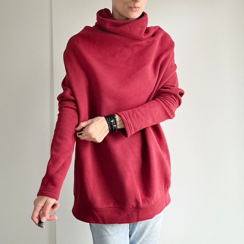 Thick Burgundy Sweatshirt Oversize Turtleneck Onesize Handmade Original Unique Sweatshirt image 4