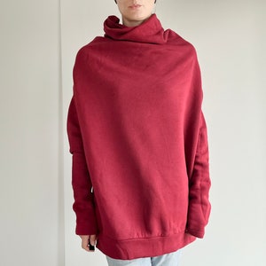 Thick Burgundy Sweatshirt Oversize Turtleneck Onesize Handmade Original Unique Sweatshirt image 6