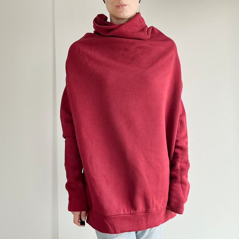 Thick Burgundy Sweatshirt Oversize Turtleneck Onesize Handmade Original Unique Sweatshirt image 6