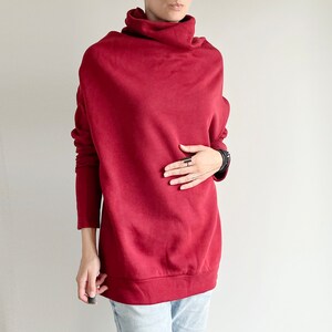 Gruba Bordo Bluza Obszerna Bluza Golf Oversize Onesize Golf Bluza Handmade Oryginalna Niepowtarzalna Handmade zdjęcie 3