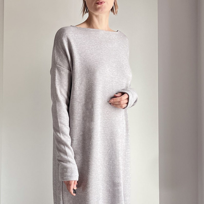 Grey Oversize Dress Loose Feminine Sweater Dress Oversize Sweatshirt Dress Grey Dress Grey Maternity Dress image 6