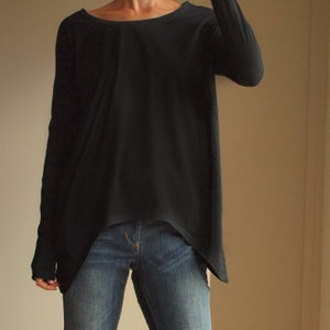 Black asymmetric oversize blouse with long sleeves image 3
