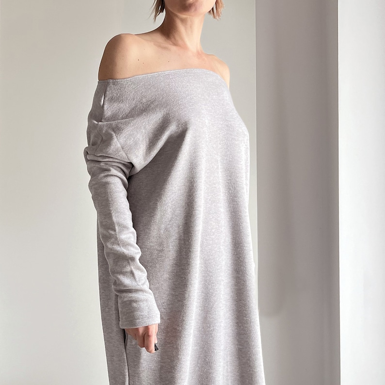 Grey Oversize Dress Loose Feminine Sweater Dress Oversize Sweatshirt Dress Grey Dress Grey Maternity Dress image 3