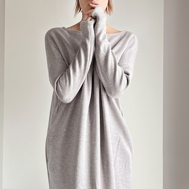 Grey Oversize Dress Loose Feminine Sweater Dress Oversize Sweatshirt Dress Grey Dress Grey Maternity Dress image 2