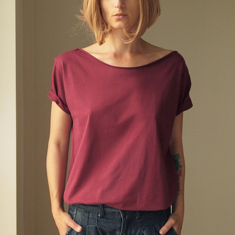 Burgundy Short Sleeve Oversize Tshirt S-Xl image 2