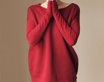 Maroon Oversize Sweatshirt With Very Long Sleeves