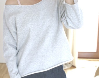 Sweat-shirt oversize gris avec bords coupés