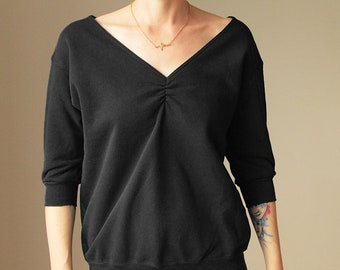 Black Double-Sided Sweatshirt V-Neck