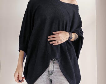 Black Oversize Sweater Asymmetrical Sweater Dress Tunic Sweater Dress Dress Loose Sweater Oversize Handmade