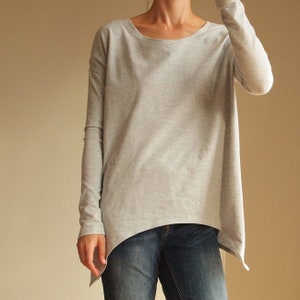 Gray Oversize Blouse with Extended Sides Narrow Sleeve, Asymmetric Blouse Gray Blouse Also Maternity Style and Comfort