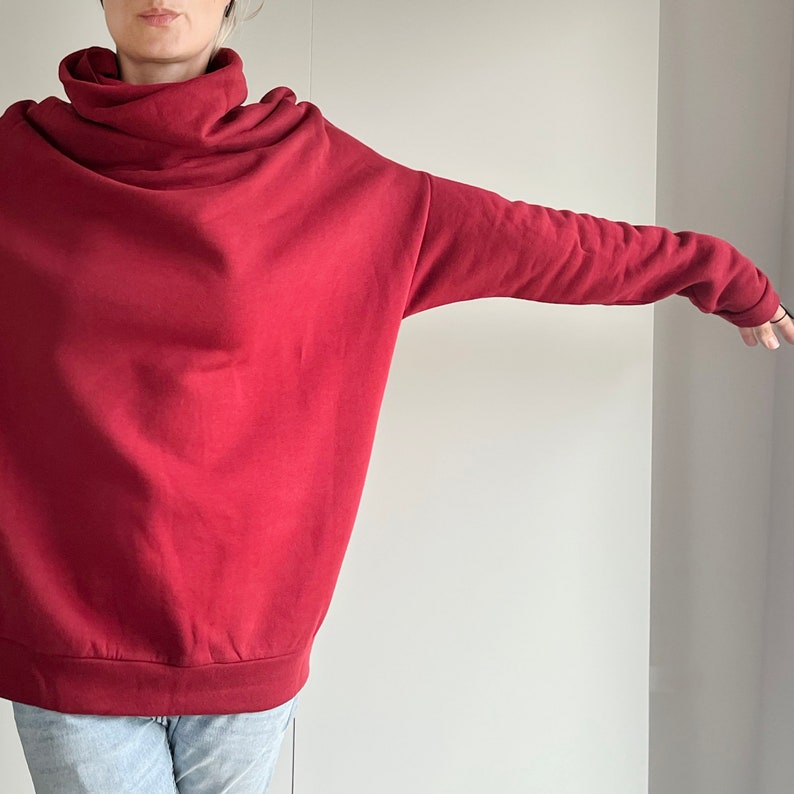 Thick Burgundy Sweatshirt Oversize Turtleneck Onesize Handmade Original Unique Sweatshirt image 2