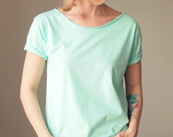 Mint Green Short Sleeve Oversize Tshirt  Funny Tshirt Slouchy Shirt Off the shoulder Slouchy tshirt Off shoulder T-shirt  Womens Clothing