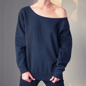 Slouchy Offshoulder Sweatshirt Grey Sweatshirt Oversize Sweatshirt Wide Neckline 画像 2