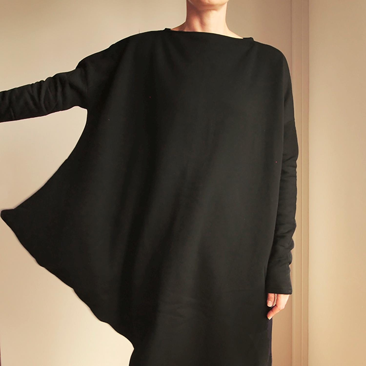 navy blue dress for baby girl Black Asymmetrical Dress with Long Sleeves - Elegant Knitted Dress for Winter