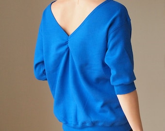 Bleu Royal Double-Côté   Sweatshirt V-Neck