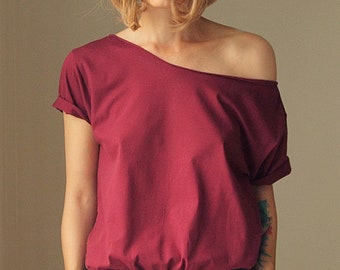 Burgundy Short Sleeve Oversize Tshirt  S-Xl