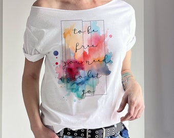 Selvaggio e libero Aquarelle Tshirt Camicia Slouchy al largo della spalla Pittura bianca Off spalla Abbigliamento donna