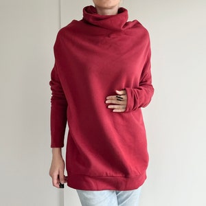 Thick Burgundy Sweatshirt Oversize Turtleneck Onesize Handmade Original Unique Sweatshirt image 1