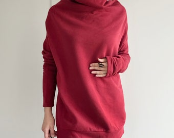 Thick Burgundy Sweatshirt Oversize Turtleneck Onesize Handmade Original Unique Sweatshirt