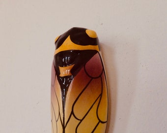 Französische Zikade Keramik Figur  Wand Vase Les Deux Provencale Majolika Südfrankreich  Vintage  Objekt