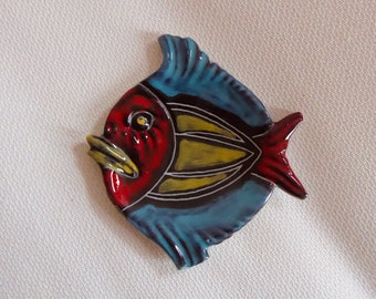 Ceramic bowl fish mid century handmade vintage