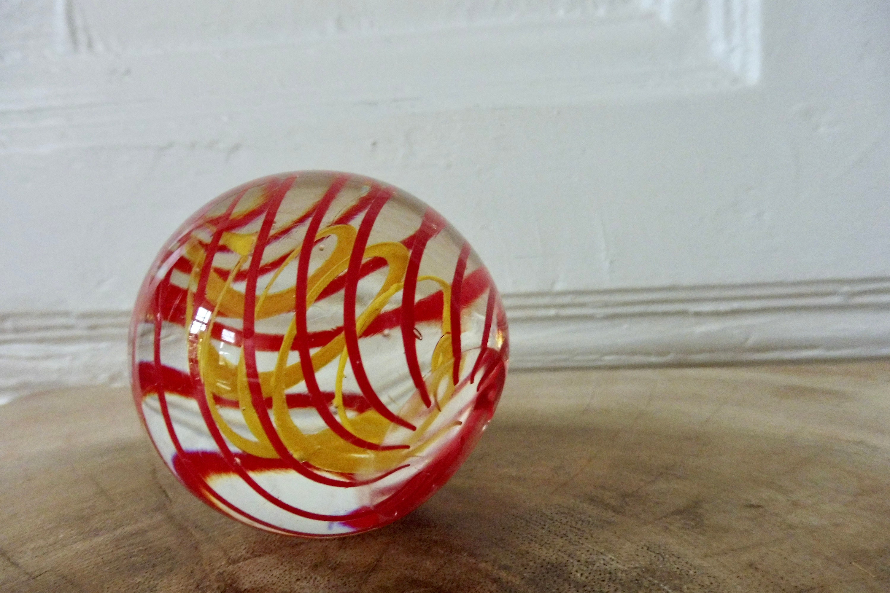 Paperweight Paperweight Glass Ball Glass Art Red Yellow Spiral Etsy