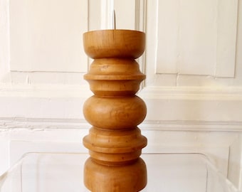 Large turned wooden candlestick candle holder handmade vintage
