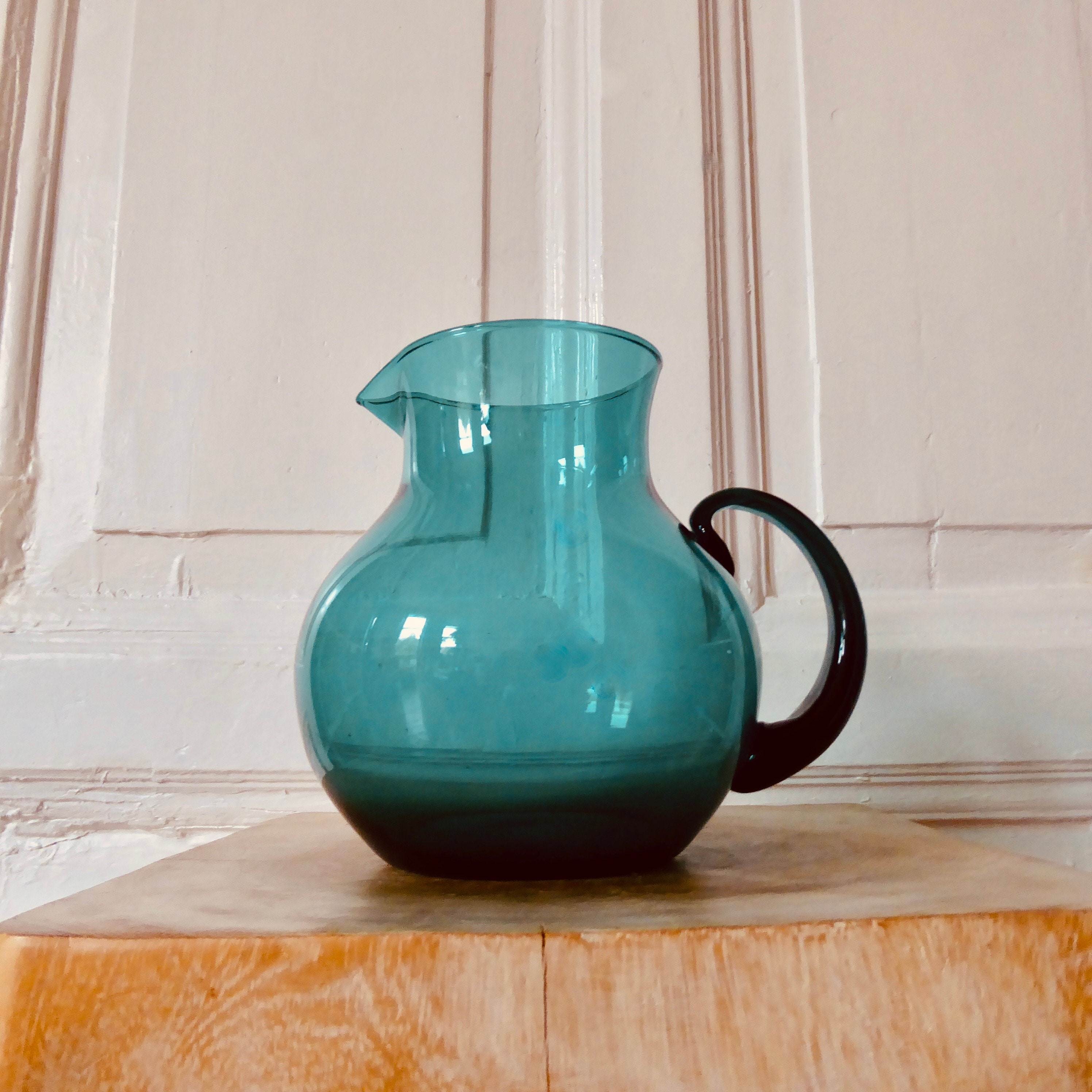 Mid Century Emerald Green Art Glass Carafe or Pitcher