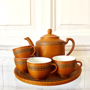 Einzigartiges Tee Service Bambus Geflecht Porzellan China Vintage Raritt -  Etsy.de