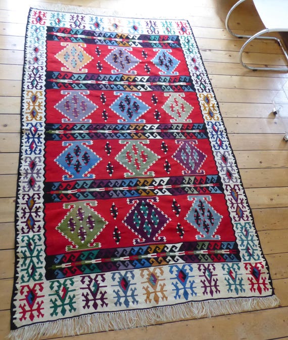 Großer Kelim Orient Teppich Türkei Wolle handgewebt 272 x 159 cm true Vintage Interior