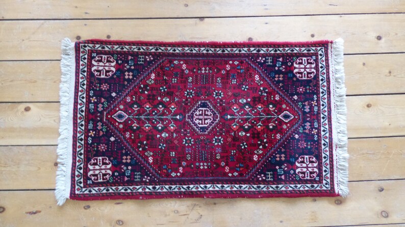 Petit tapis oriental pont en laine vieux tapis noué à la main Türkiye 105 x 61 cm véritable intérieur vintage image 3