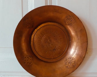 Antique large oriental copper bowl plate true vintage