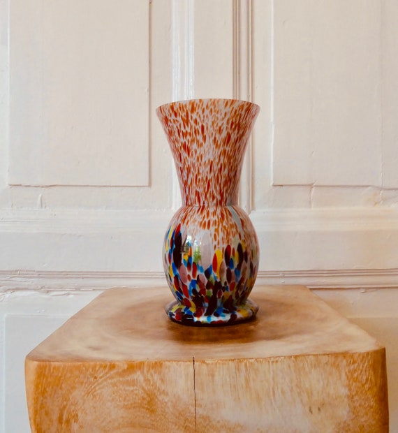 Opal Glass Vase Handmade Spotted Melting Glass Art Object Etsy