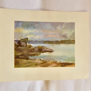 Aquarell  Hugo Stuhl Schöne Bretagne  Druck mit Passepartout Vintage