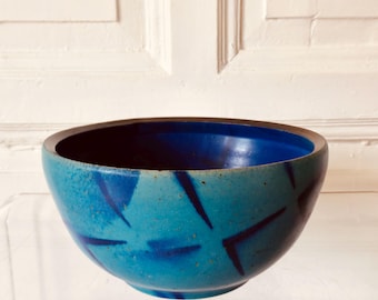Studio stoneware art ceramic bowl, handmade, signed, vintage