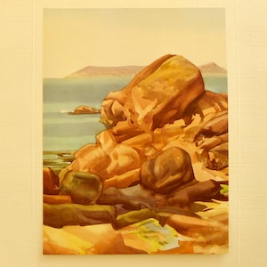 Aquarell  Hugo Stuhl Schöne Bretagne  Wald Waldweg Druck mit Passepartout Vintage