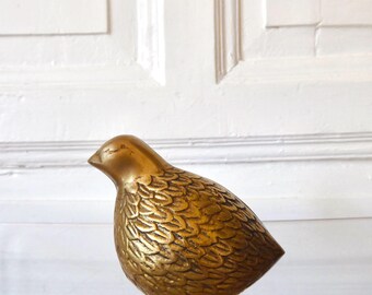 Bird Brass Sculpture Figurine Partridge Quail Izmir Import Denmark Hand Worry Paperweight True Vintage